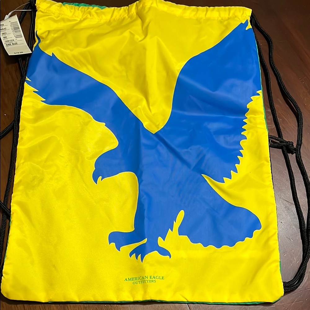 American Eagle Outfitters Yellow and Blue Drawstring Bag